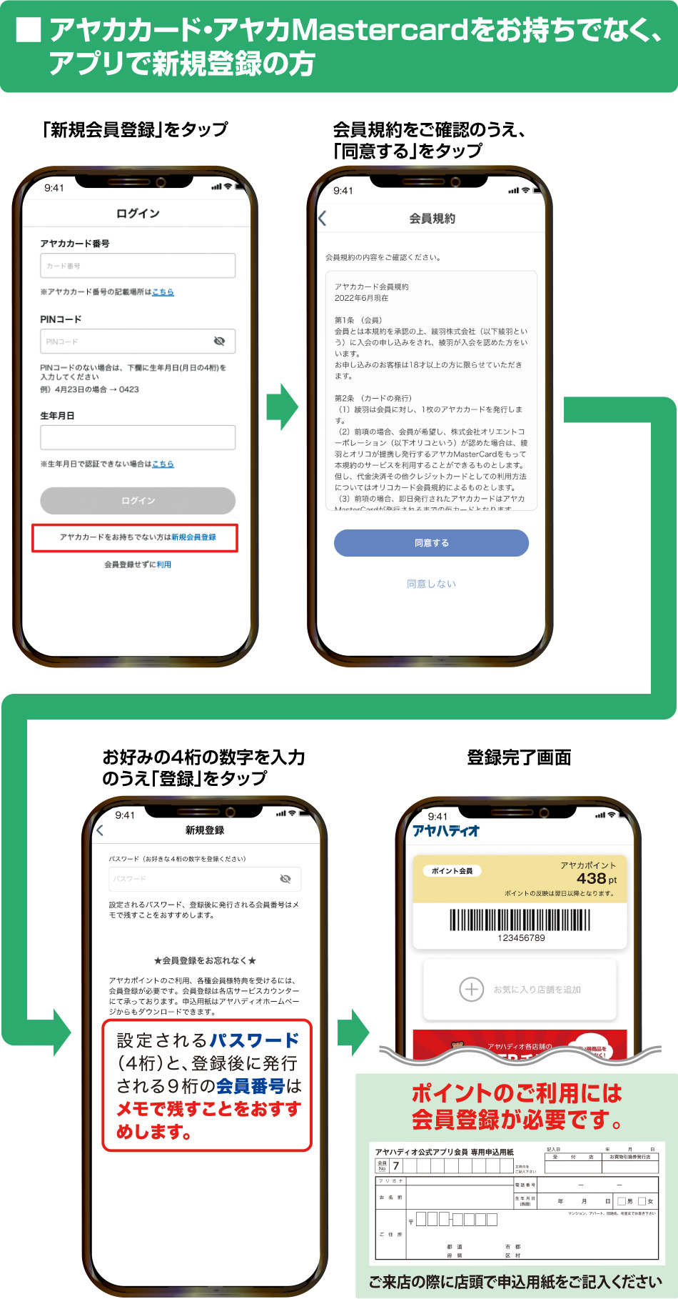 アヤカカード・アヤカMastercardをお持ちでなく、アプリで新規登録の方